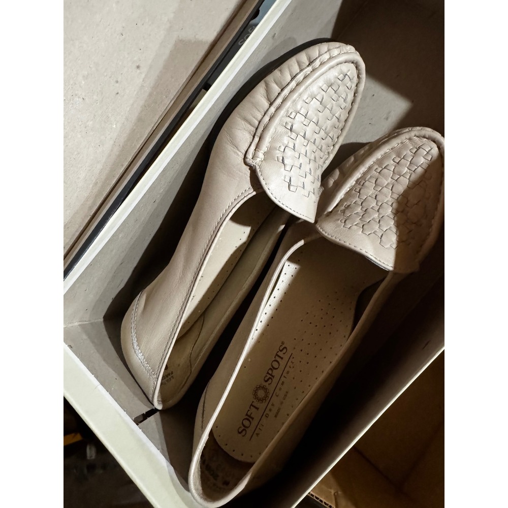 Soft Spots Constance Woven Leather Loafers Bone Cream Flats Womens 11 W Wide